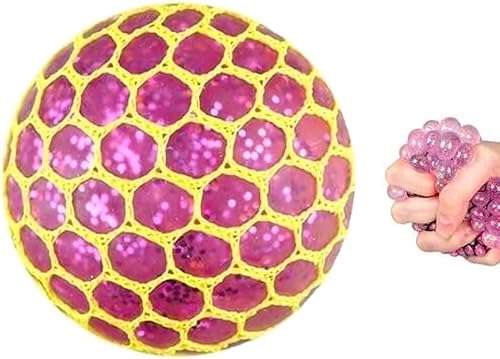 Mesh Glitter Squeeze Ball - Light Up Sensory Stress Ball, Squishy Fidget Toy, Anxiety Relief, Colour Chosen at Random, 6cm, for Sensory Hand Therapy (1pk Glitter Ball)