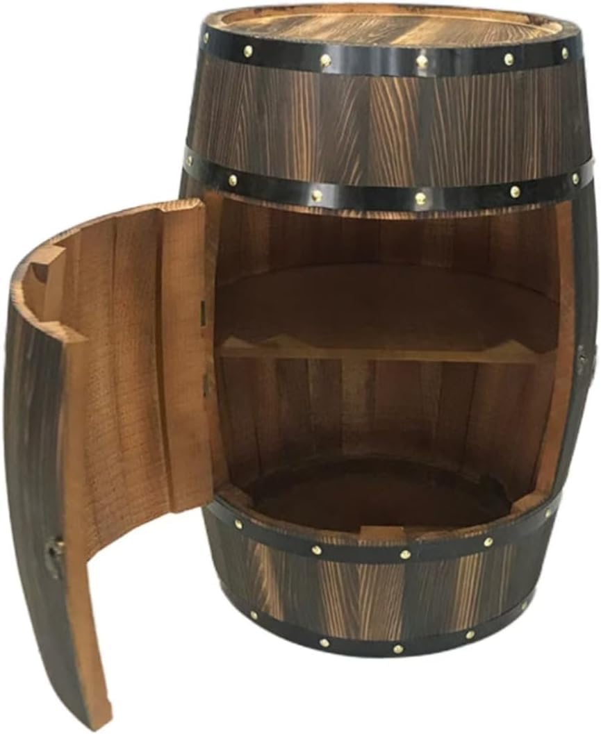 Wooden Wine Barrel Table – Stylish Cedar Wine Holder and Display Cabinet for Home Bars, Wine Cellars, Breweries, and Living Room Decor (Charred Color, Ø42*55cm)