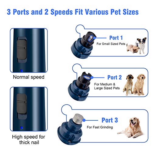 Casfuy Dog Nail Grinder with LED Light - Upgraded 2-Speed Electric Pet Nail Trimmer Powerful Painless Paws Grooming & Smoothing for Small Medium Large Dogs & Cats (Dark Blue) - Thumbnail 3
