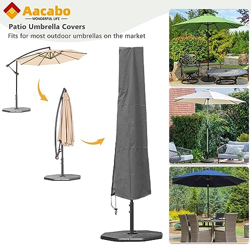 Aacabo Durable Market Umbrella Cover- Parasol Cover Fits Market Umbrella 9Feet to 12 Feet, Patio Umbrella Cover, Waterproof Outdoor Market Umbrella Cover-Grey… - Thumbnail 4
