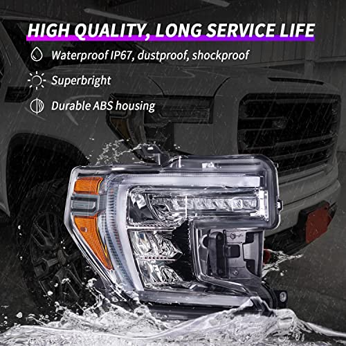 Led Headlight Assembly For 2019 2020 2021 Gmc Sierra 1500 Oe Style W/Led Turn Signal Light Chrome Interior Headlamps Right Passenger Side 84772476 84507049 84621807 84989881 85535170 #TOP4