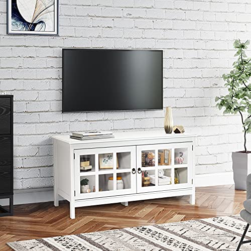 Tangkula Tv Stand Cabinet, Modern Wood Large Wide Entertainment Center For Tv Up To 50", Living Room Media Console Cabinet Stand With 2 Doors (White) #TOP2