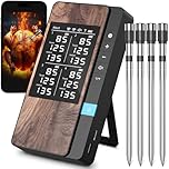 Kisfam 4-Probe Bluetooth Wireless Meat Thermometer, 130m Range, 30 mins Fast Charge, Dual-Sensor Probes, APP Cooking Curve, IP67 Waterproof for Party, BBQ, Smoker
