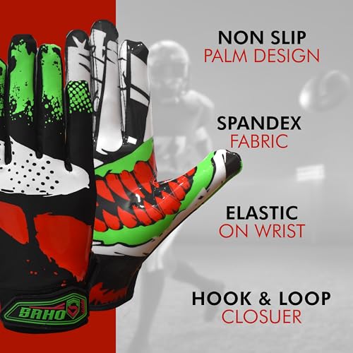 Villian 3.0 Football Gloves - Tacky Grip Skin Tight Enhanced Performance Football Gloves - Pro Elite Super Sticky Receiver American Football Gloves - Adult & Youth Sizes (Adult - M)