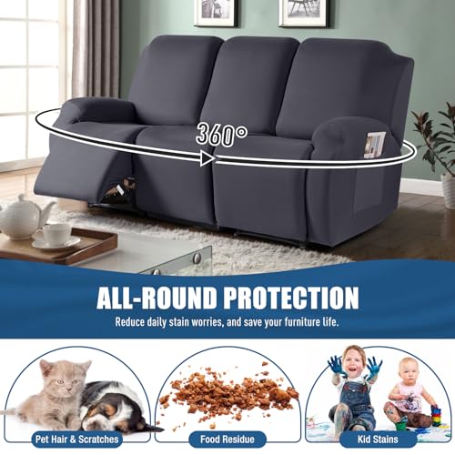 Image of TAOCOCO Recliner Sofa Slipcover, 3 Pieces Polyester Fabric Stretch Sofa Covers for 3 Seat Reclining Couch, Soft Washable Furniture Protector with Pockets (3 Seat, Dark Gray)