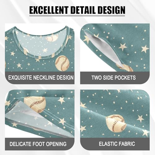 ALAZA Baseball Star Cartoon Funny Pajamas Set Short Sleeve Cotton Sleepwear Summer Pjs 2 Piece 5-14Y4