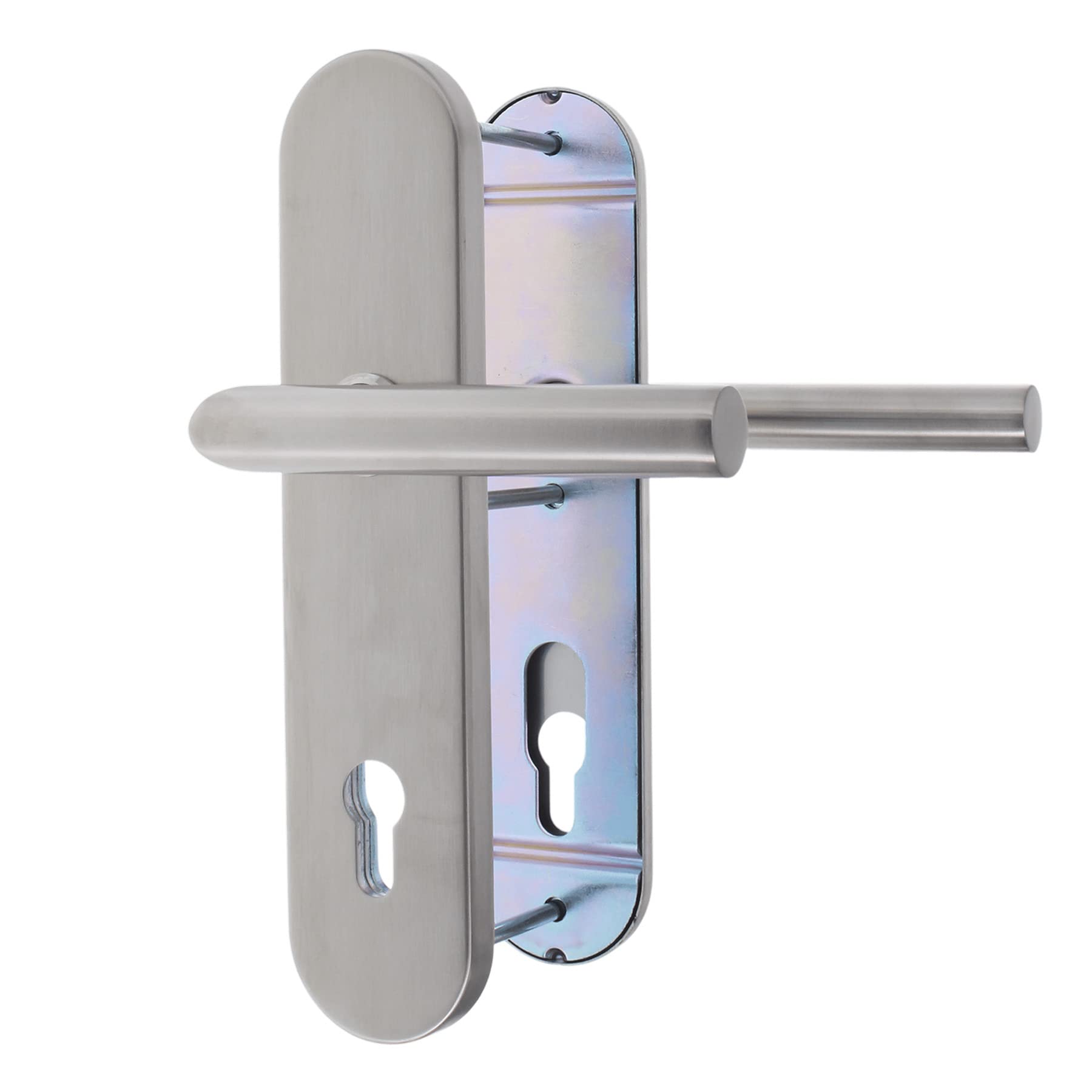 ToniTec Haustür Schutz-Drückergarnitur Edelstahl Entfernung 92 mm L-Form ohne Zylinderabdeckung für Türstärke 64-83 mm