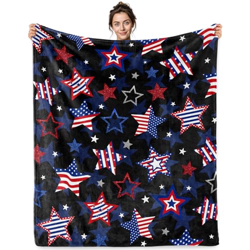 Jekeno Patriotic American Flag Throw Blanket Stars and Stripes Plush Flannel Fleece Blanket for 4th of July Memorial Day Independence Day Red White Blue USA Couch Sofa Bed Blanket(50x60 Inch)