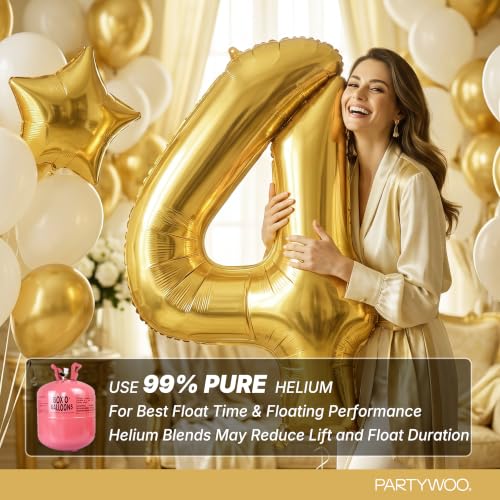 Image of PartyWoo Metallic Gold Number 4 Balloon 40 Inch 25pcs Gold Foil Star White