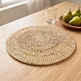 Encasa XO Zestaw 2 okrągłych podkładek rattanowych o średnicy 30 cm, z naturalnego plecionego trzciny, ręcznie robione, boho, na talerze