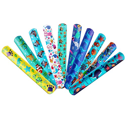 AukCherie Lot de 10 bracelets Ocean Slap pour enfants, jouets de décoration de fête, bracelets avec motifs de requins, dauphins, étoiles de mer. Cadeaux de prix. (Océan-10) Cover