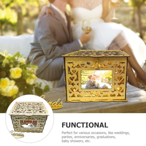 Caja de madera dorada POPETPOP con acabado calado ornamental premium 4