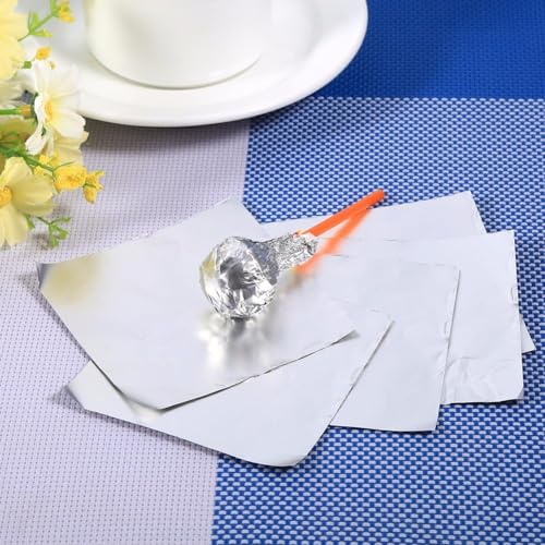 Image of CAKE DECOR Aluminum Cut Foil Chocolate Wrapper - Silver 8cm x 8cm / 3.15 x 3.15 inches - 200pcs, Perfect for Candy & Dessert Wrapping
