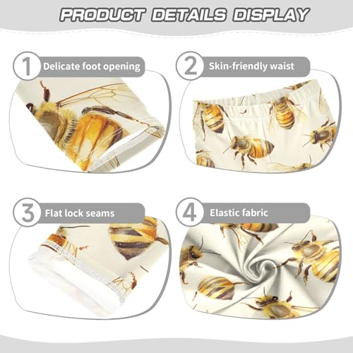 Boccsty Watercolor Yellow Bees Yellow Honey Girls Leggings Kids Yoga Pants Dance Active Tights 4T3