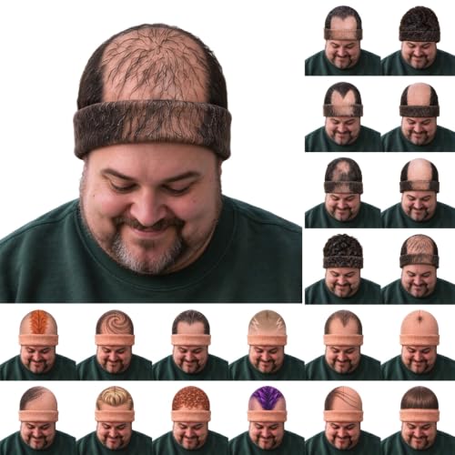 Funny Bald Head Hat Novelty Beanie Cap with Realistic Hair for Men - image 1