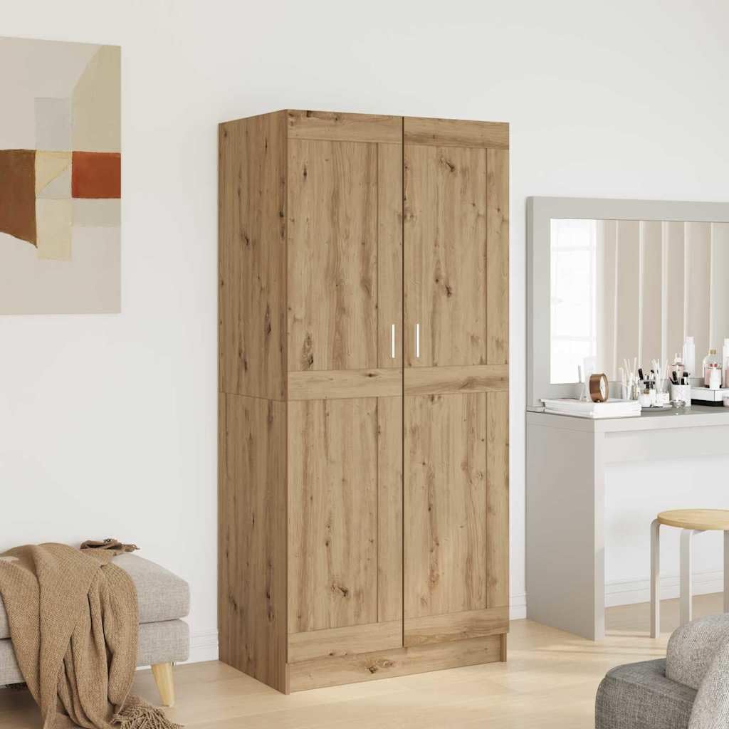 Armario artesanal de roble con 2 puertas con bisagras, 82,5 x 51,5 x 180 cm, amplio espacio de almacenamiento, estante y barra para colgar ropa para dormitorio, pasillo, vestidor