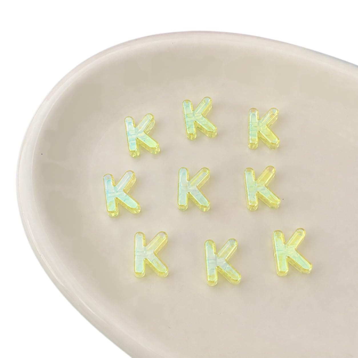 Letter Beads 10pcs, Large Acrylic Alphabet Beads with 6mm Hole, Iridescent Holographic UV Plated for Bracelet Making, Jewellery, Keyrings & Craft (Iridescent Yellow, Letter K)