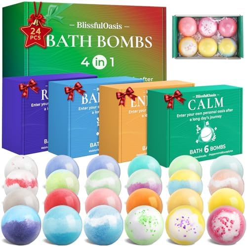 BlissfulOasis Bath Bombs Set, 24 Pcs Shower Bombs with 6 Refreshing Scents, Perfect for Moisturizing & Relaxing, Ideal for Birthday, Mother
