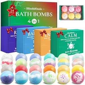 BlissfulOasis Bath Bombs Set, 24 Pcs Shower Bombs with 6 Refreshing Scents, Perfect for Moisturizing & Relaxing, Ideal for Birthday, Mother’s Day, Valentine’s Day Present Giving, Presents for Women