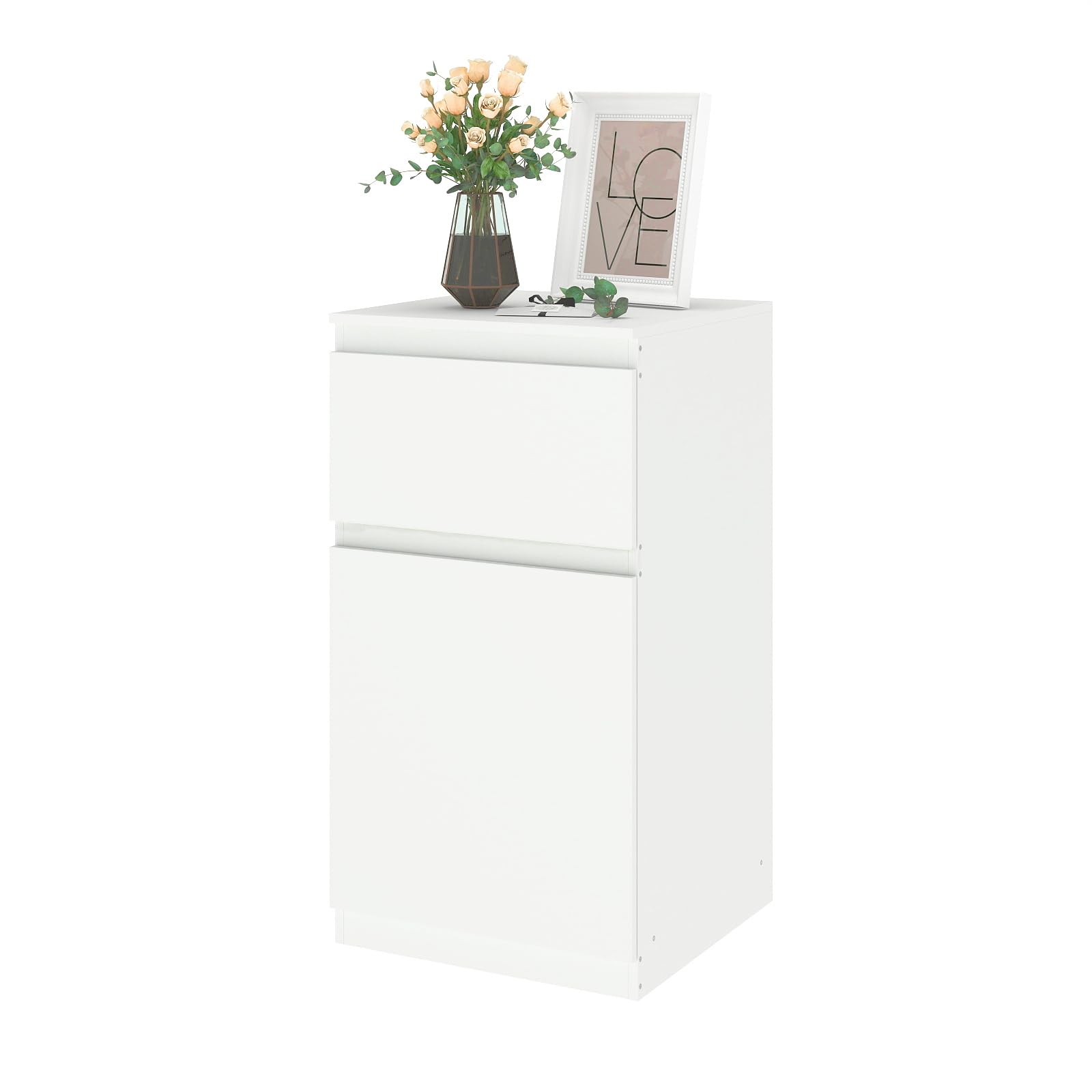 Kommode, 40 cm breit, 1 Türen und 1 Schublade, Kleinteileschrank, geeignet für Wohnzimmer, Schlafzimmer, Kinderzimmer, Büro, Weiß, 40 × 40 × 75 cm