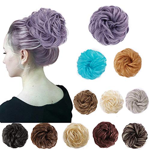 2PCS Messy Bun Hair Scrunchies Curly Wavy Scrunchy Updo Bun Extensions for Women and Girls Messy Synthetic Chignon Hairpiece Scrunchie Scrunchy Updo Hairpiece for Women(2403# Lilac)