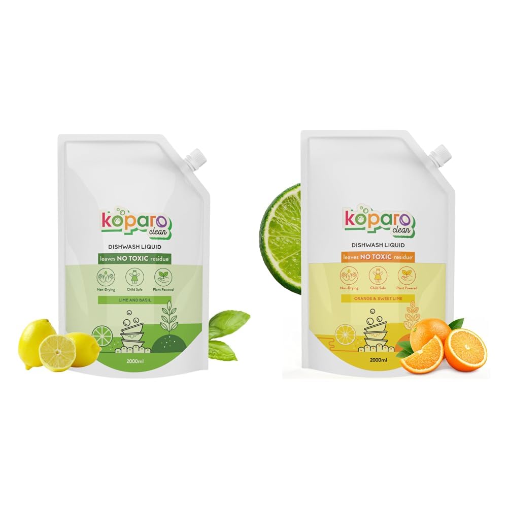 Koparo Organic Dishwash Liquid | 2 Litres Refill Pack | Powerful Grease Cutting Dishwasher Liquid | Thick Foam Liquid Dishwash for Kitchen Utensils | Baby & Pet Safe | Lime & Basil Fragrance-image-19