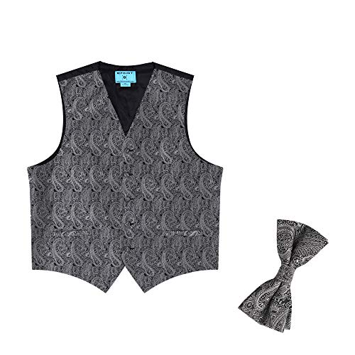 Epoint Men's Fashion Exporters Waistcoat Paisley Microfiber Vest Pre-tied Bow Tie