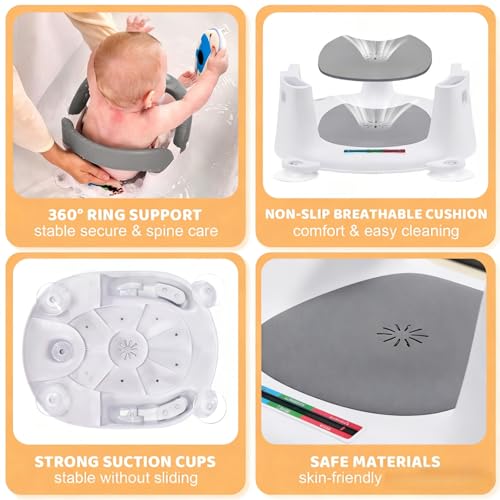 Image of Baby Bath Seat for Babies 6 Months & Up Sitting Up,Infant Bath Seat with Temperature Alert+Open Backrest+on /Off Armrest,Toddler Bath seat Baby Bath Chair for Bathtub,Tub,Sink (Light Gray)