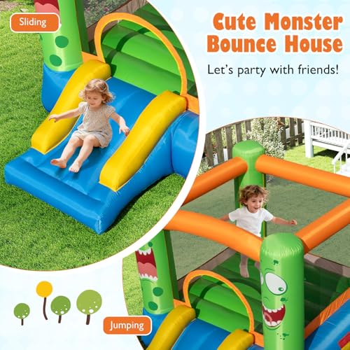 Maxmass Inflatable Bouncy Castle, Kids Jumping House with Slide, Carrying Bag, Children Inflatable Bounce House Blow up Bouncing Playhouse for Indoor Outdoor - Image 2