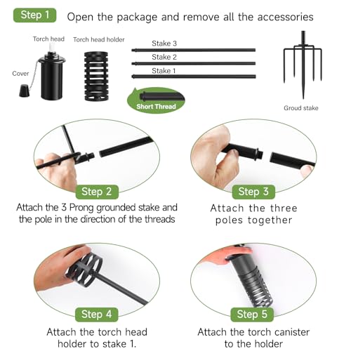 ZSZMFH Upgraded Citronella Torches for Outside Set of 6, 16 Oz Outdoor Garden Torches with 5-Prong Grounded Stake, 60 Inch Metal Torch for Garden Décor, Backyard, Patio, Pathway, Party by ZSZMFH - Image 5
