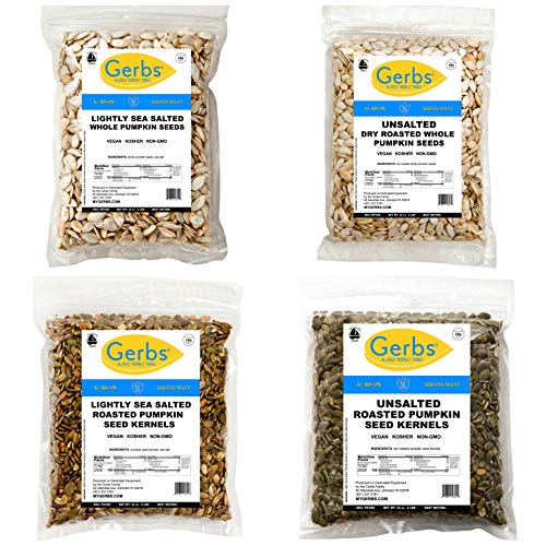 Gerbs Unsalted & Light Sea Salt Pumpkin Seed Kernel & In-Shell Gift Set (8 Lbs), Top 14 Food Allergen Free, Non Gmo, Vegan, Keto, Paleo Friendly #TOP24