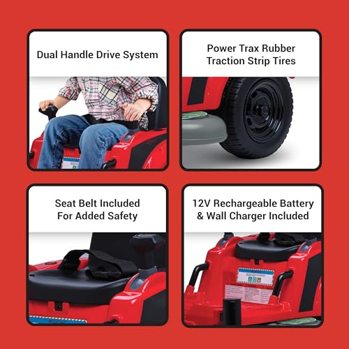 Kid Trax 12V Zero Turn Lawn Mower Jr. Ride on Toy - Riding Lawn Mower, Outdoor Toys, Kids Electric Car, Tractor Toy, Dual Handle, Twist and Turn, Speed to 2.5 MPH, Max Weight of 66lbs, Age 2-5, Red