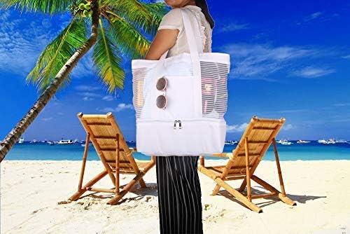 Large Mesh Beach Tote Bag with Zipper and Insulated Picnic Cooler Leak-proof for Beach Pool Outdoor Trave Gym - Image 6