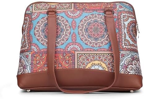 Women’s Jute & Vegan Leather Tote Bag – Handcrafted Work Shoulder Bag with Double Handles, Spacious Carryall for Office, Daily Use & Travel
