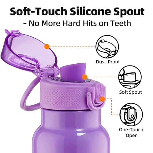 Image of Fanhaw 24 oz Insulated Water Bottle with Soft Silicone Spout Lid, Leakproof Stainless Steel Vacuum Bottle for School, Sports& Daily Use, Kids, Teens& Adults, Back to School Essentials (Lilac)