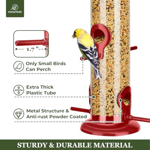 Kingsyard Metal Bird Feeders For Outdoors Hanging, Extra Thick Tube Bird Feeder W/Steel Hanger & 4-Port thumb #2