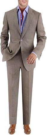 DTI BB Signature Italian Mens 2 Button Linen Suit Modern Fit Jacket Plain Pant