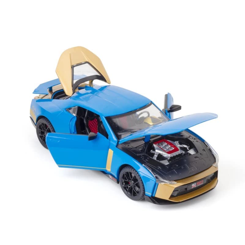 Image of 1:24 Diecast Metal Pullback Toy car with Openable Doors & Light, Music Boys Gifts Toys for Kids (Nissan GT-R50-BLUE