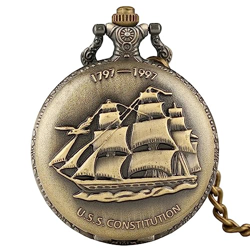 ZALTAS Retro bronze vela lona barco navio quartzo relógio de bolso colar fob relógio pingente relógi
