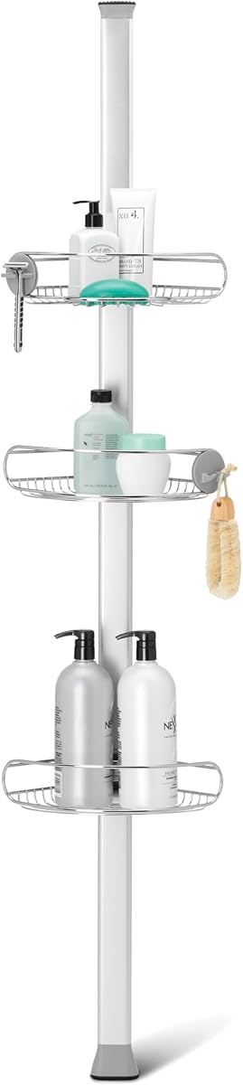simplehuman Carrito para ducha con poste tensor de 8', acero inoxidable y aluminio anodizado