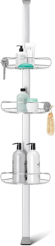 simplehuman Carrito para ducha con poste tensor de 8', acero inoxidable y aluminio anodizado