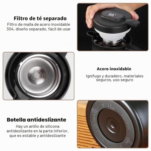 Miniatura 4 de Termo De 1 Litro Con Colador De Té, Jarra Térmica Con Indicador De Temperatura, Jarra De Café Sin Fugas, Sin Gotas , Cafetera Bien Sellada, Para Café, Té Y Leche