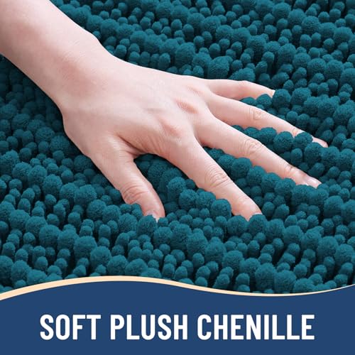 Image of Arotive Luxury Small Bathroom Rugs 24x16, Extra Soft Thick Absorbent Shaggy Chenille Bath Rugs, Machine Wash Dry, Bath Mats for Bathroom Floor, Tub and Shower, Home Decor Accessories, Peacock Blue