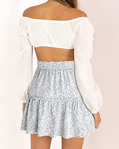 Alelly Women's Summer Cute High Waist Ruffle Skirt Floral Print Swing Beach Mini Skirt