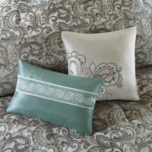 Madison Park 24 Piece Faux Silk Paisley Queen Comforter Set with Matching Curtains, Down Alternative Hypoallergenic - Teal, Queen (90 in x 90 in) - Image 8