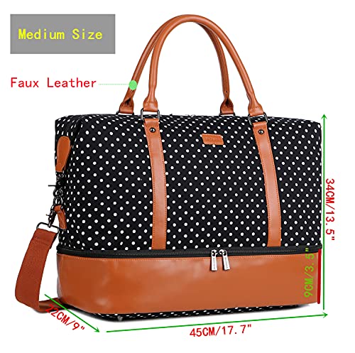 BAOSHA HB-28 Ladies Women Canvas Travel Weekender Bag Overnight Carry-on Duffel Tote Bag (Black Dot) 18 x 13 x 8 inch2