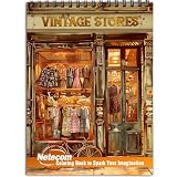 Netecom Vintage Stores Coloring Book for Adults, Spiral Bound Edition, Premium Cover, 30 Vintage-Inspired Coloring Pages of Classic Fashion, Collectibles, Decor for Stress Relief and Relaxation