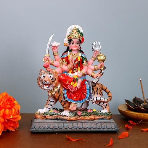 Estatua pequeña de Durga sobre Tigre para tablero de auto miniatura 2
