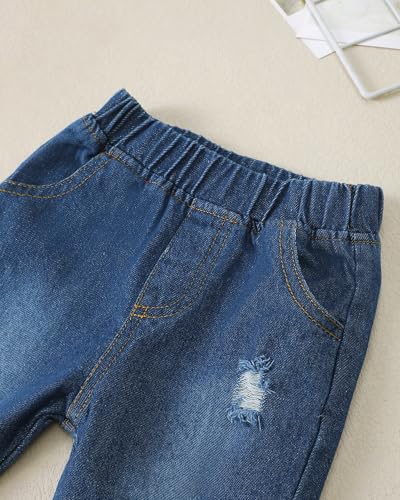 Image of 2T 3T Girl Clothes Fall Winter 2T 3T Girls Outfits 2-3 Year Old Girl Gifts Red Green Plaid Ripped Denim Jeans Adorable Toddler Clothes for Girls 2T-3T