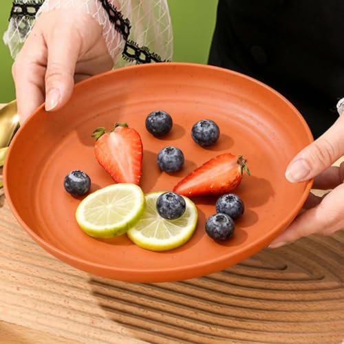 Image of Wheat Straw Dinner Plate Set, Eco-Friendly Dinner Set Round Serving Plate, Dishwasher & Microwave Safe - Perfect for Dinner Dishes Deep Plates Easy to Clean (Orange, 20 cm)